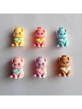 Kawaii Cats Magnet Set Of 6 - Cute Kitty Cat Princess With Crown, Handmade